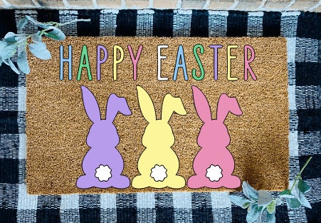 Happy Easter Bunnies Door Mat