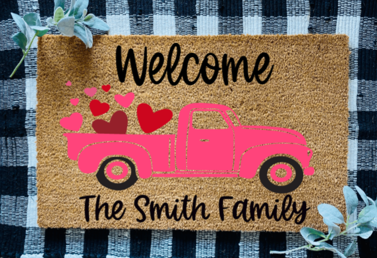 Welcome Valentine Personalized Family Last Name Doormat