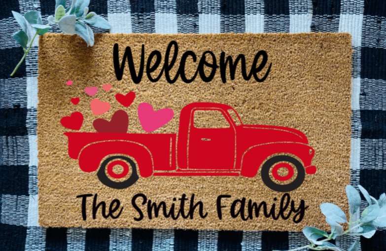 Welcome Valentine Personalized Family Last Name Doormat