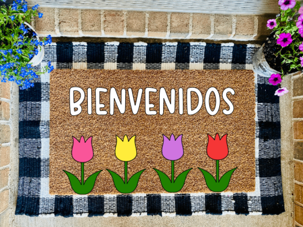 Bienvenidos en Blanco con Flores Tapete