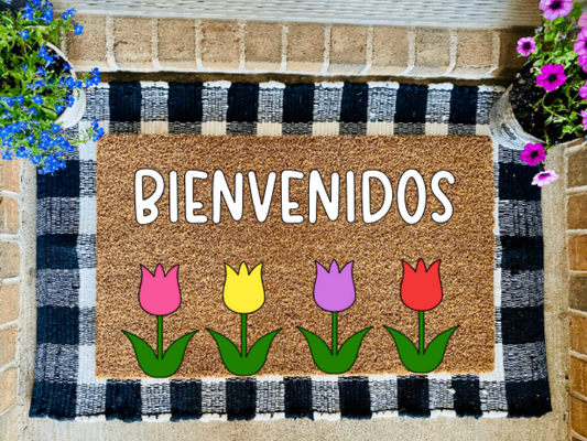 Bienvenidos en Blanco con Flores Tapete