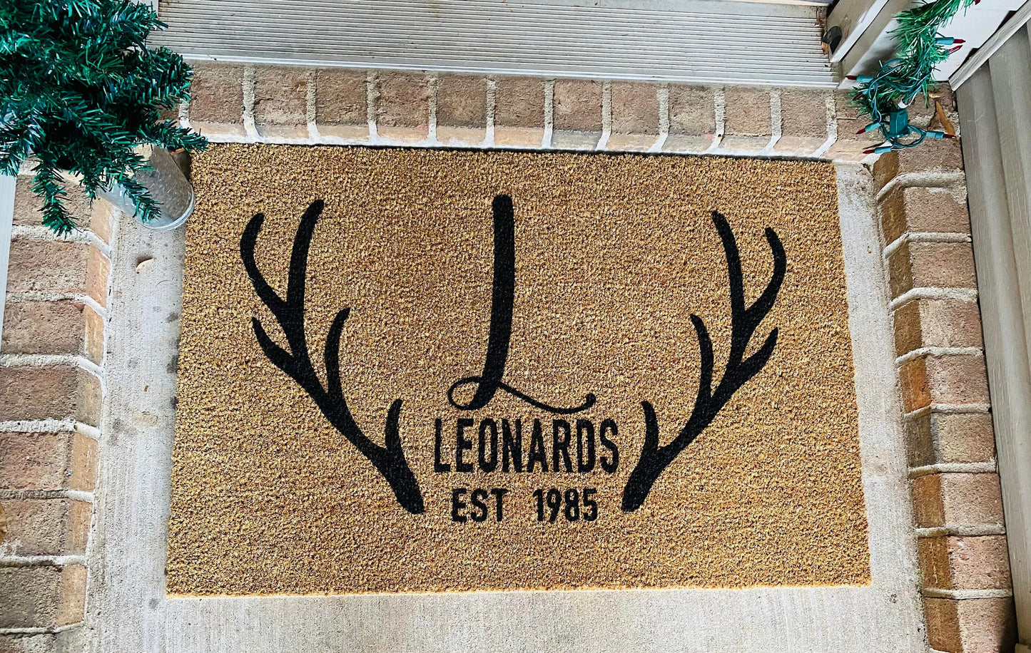 Personalized Last Name Initial Antlers Door Mat