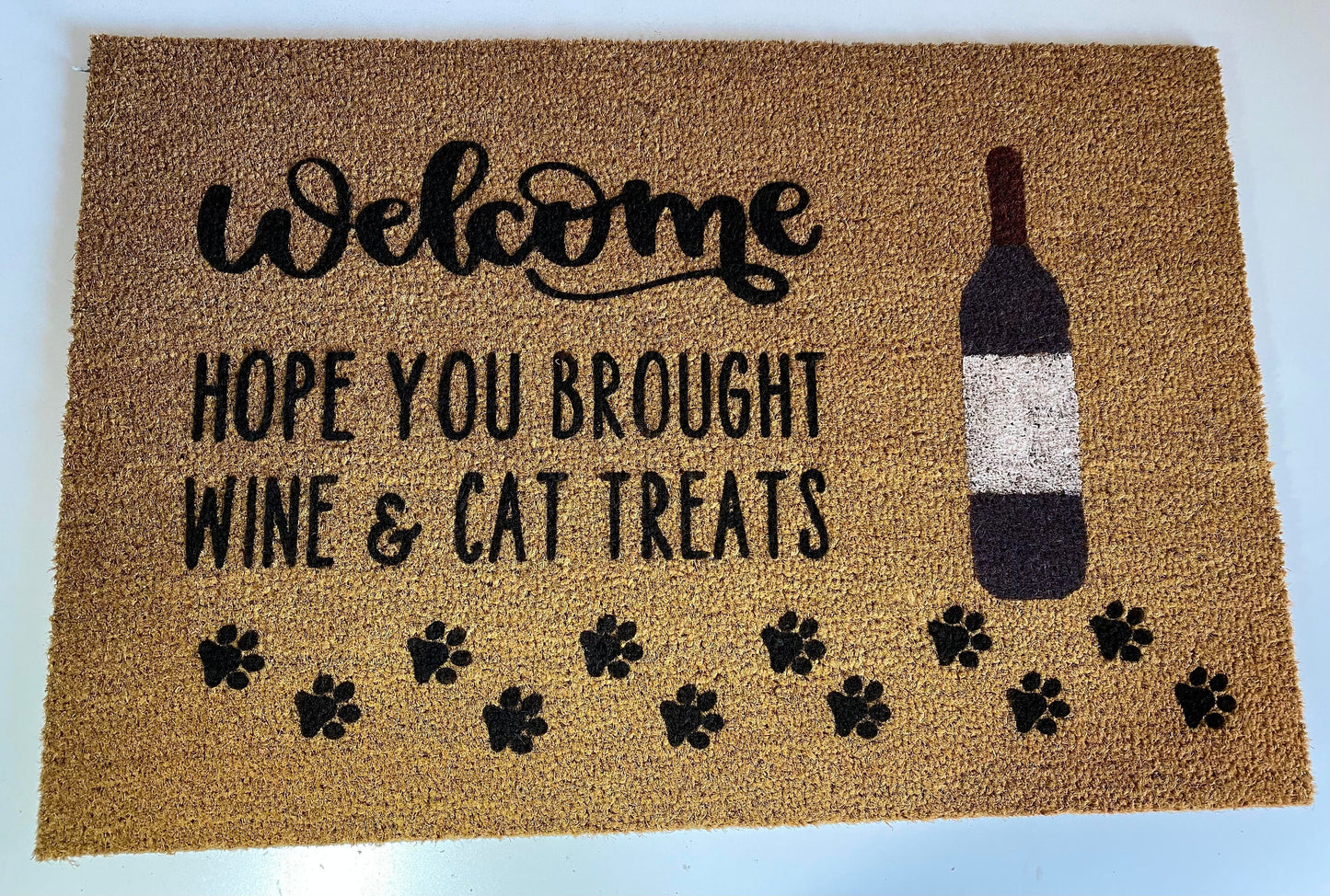 Welcome, Hope You Brought Wine and Cat Treats Door Mat