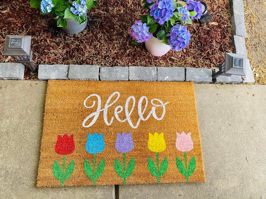 Hello Flowers Door Mat