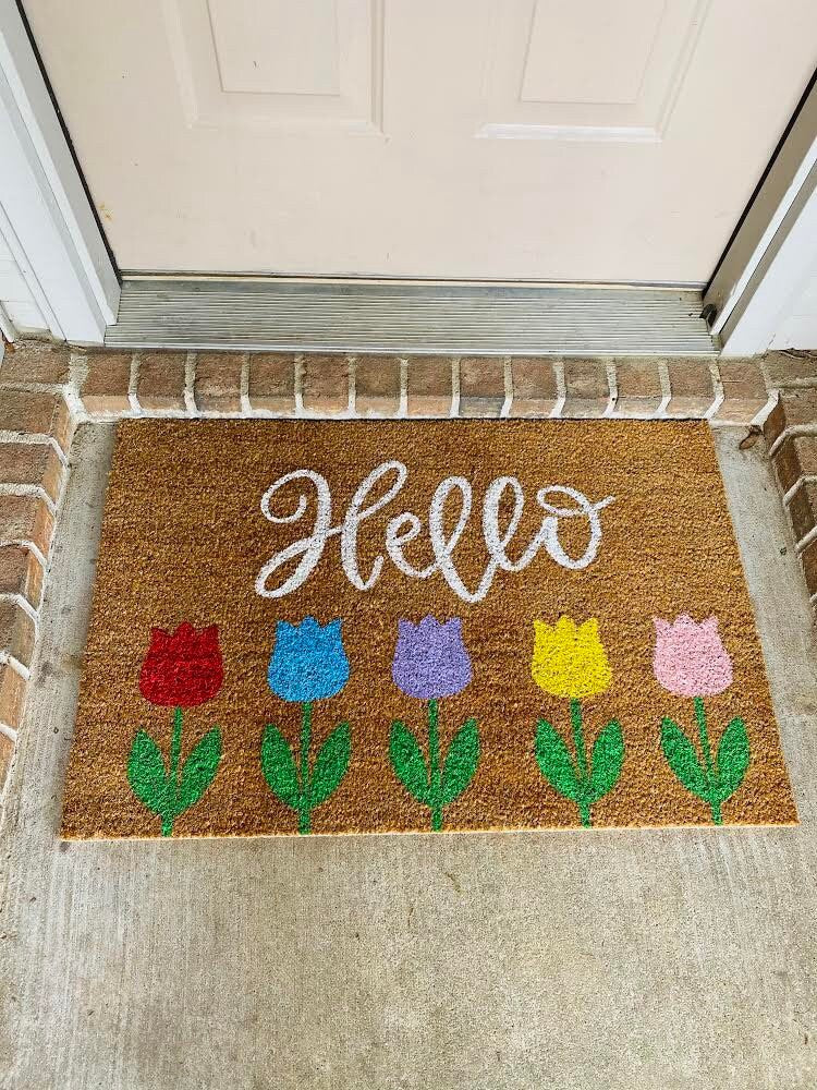 Hello Flowers Door Mat