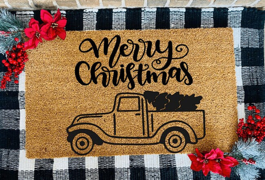 Merry Christmas Vintage Truck Door Mat