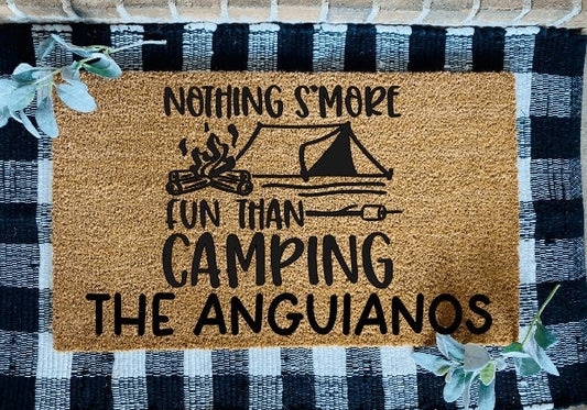 Nothing S'more Fun Than Camping Personalized Last Name Coir Door Mat