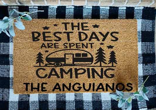 The Best Days are Spent Camping Personalized with Last Name Coir Door Mat