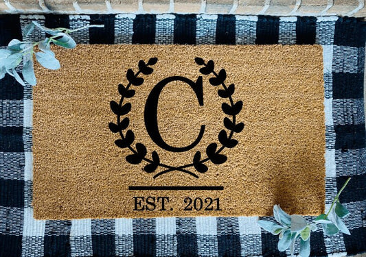 Personalized Last Name Initial Established Date Coir Door Mat