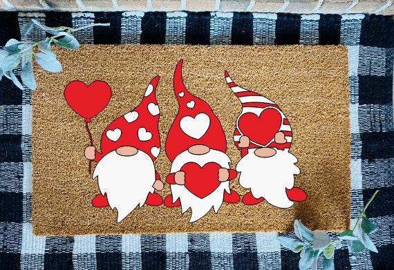 Valentine's Day Gnomes Door Mat