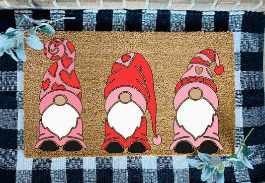 Gnomes Valentine's Day Door Mat in Red and Pink