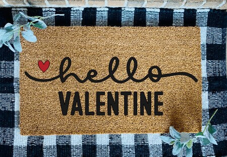 Hello Valentine Heart Door Mat