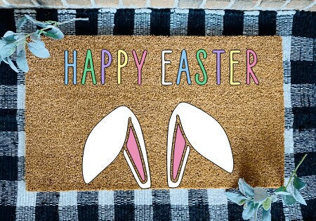 Happy Easter Bunny Ears Door Mat