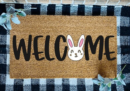 Welcome White Easter Bunny Door Mat