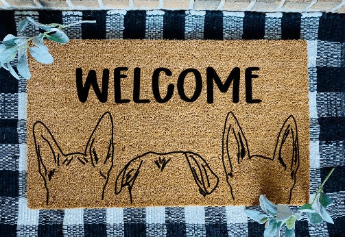 Alfombra de puerta de bienvenida con contorno de orejas de perro personalizada