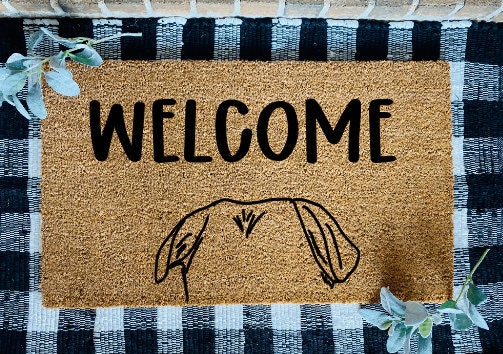 Custom Dog  Ears Outline Welcome Door Mat, Cute Dog Door Mat, Personalized Dog Rug, Dog Welcome Rug, Custom Pet Door Mat , Dogs on Door Mat