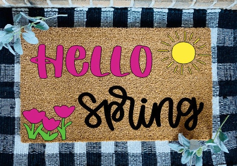 Hello Spring Tulips and Sunshine Door Mat