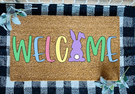 Pastel Welcome Easter Bunny Door Mat