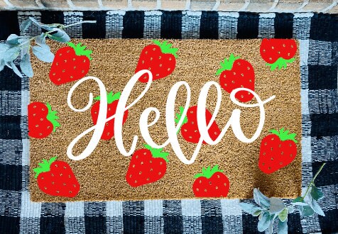 Hello Strawberries Door Mat