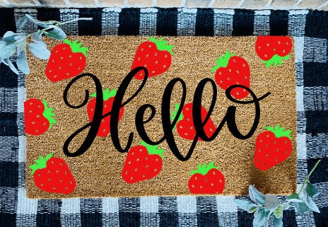 Hello Strawberries Door Mat