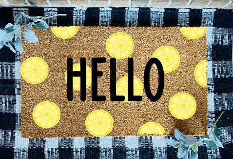 Hello Lemon Slices Door Mat