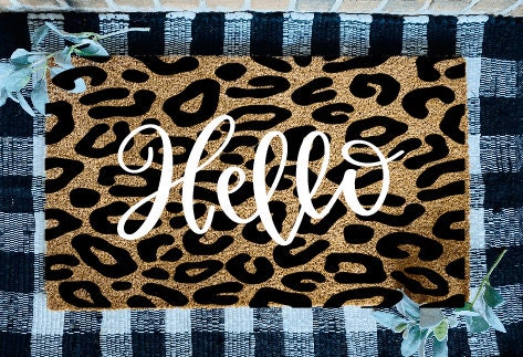 Hello Leopard Print Door Mat