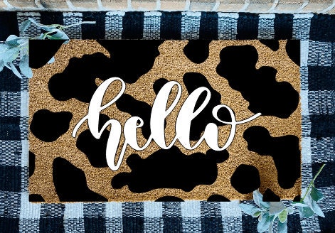 Hello Cow Print Welcome Rug