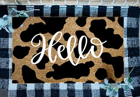 Hello Cow Print Welcome Rug