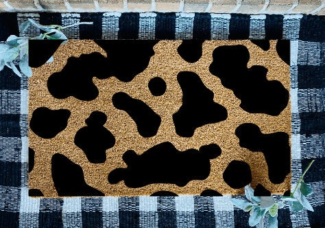 Hello Cow Print Welcome Rug