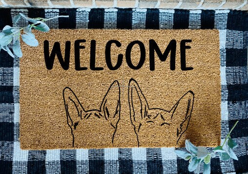 Custom Dog  Ears Outline Welcome Door Mat, Cute Dog Door Mat, Personalized Dog Rug, Dog Welcome Rug, Custom Pet Door Mat , Dogs on Door Mat