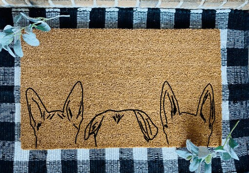 Custom Dog  Ears Outline Welcome Door Mat, Cute Dog Door Mat, Personalized Dog Rug, Dog Welcome Rug, Custom Pet Door Mat , Dogs on Door Mat