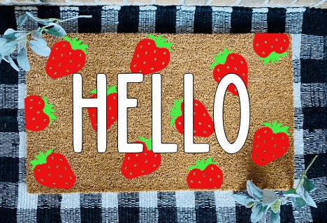 Hello Strawberries Door Mat