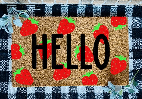 Hello Strawberries Door Mat