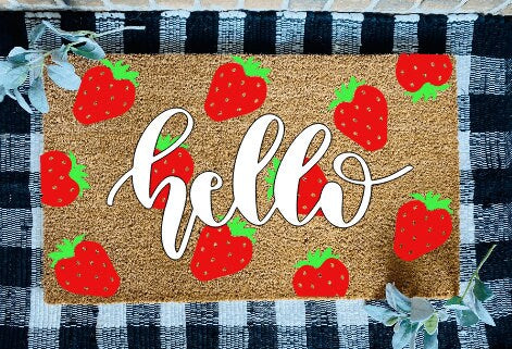 Hello Strawberries Door Mat