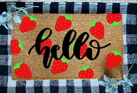 Hello Strawberries Door Mat