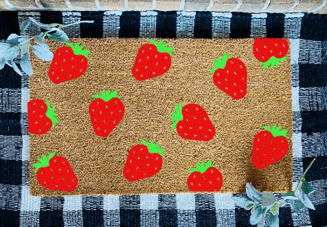 Hello Strawberries Door Mat