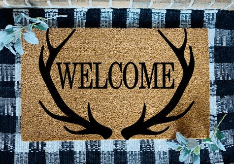 Personalized Last Name Antlers Door Mat