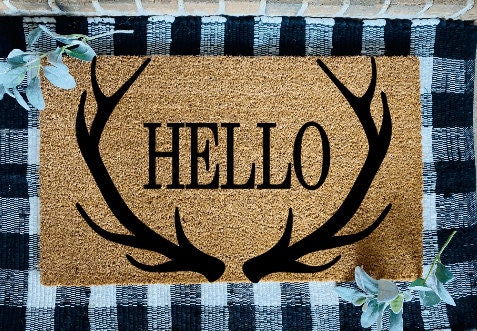 Personalized Last Name Antlers Door Mat