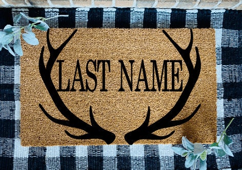 Personalized Last Name Antlers Door Mat