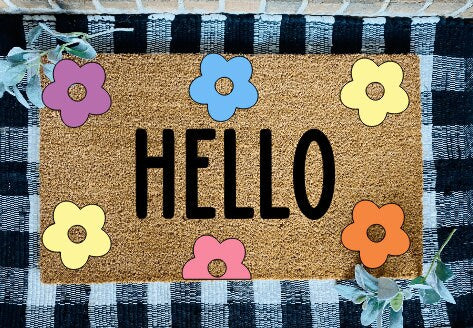 Hello Retro Flowers Door Mat