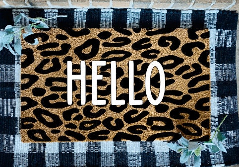 Hello Leopard Print Door Mat