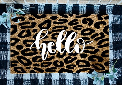 Hello Leopard Print Door Mat