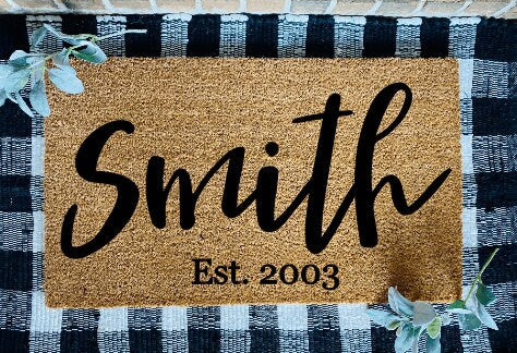 Personalized Cursive Last Name Door Mat,