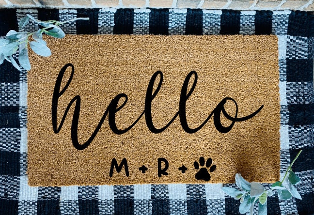 Custom Hello Initials and Dog Paw Door Mat