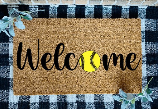 Welcome Softball Door Mat