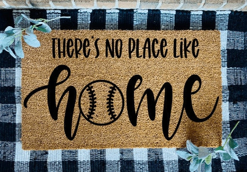 There's No Place Like Home Baseball Welcome Door Mat