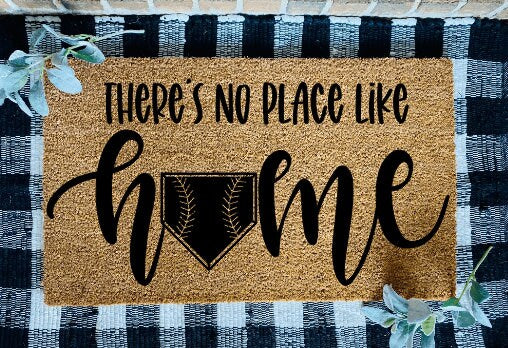 There's No Place Like Home Base Baseball Welcome Door Mat