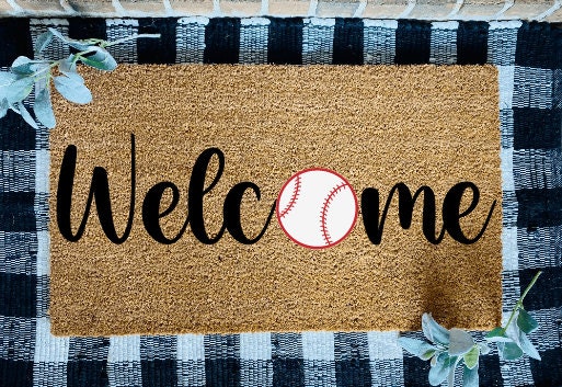 Welcome Baseball Door Mat, Baseball Home Welcome Rug, Baseball Porch Decor, Baseball Rug Home Decor, Baseball Sports Rug, Sports Home Decor