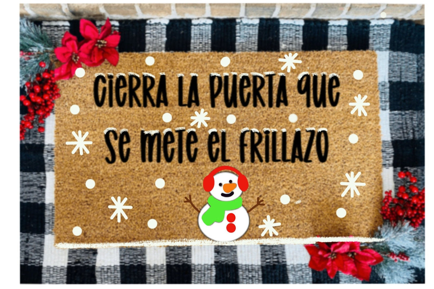 Cierra la puerta que se mete el frillazo Snowman Coir Door Mat